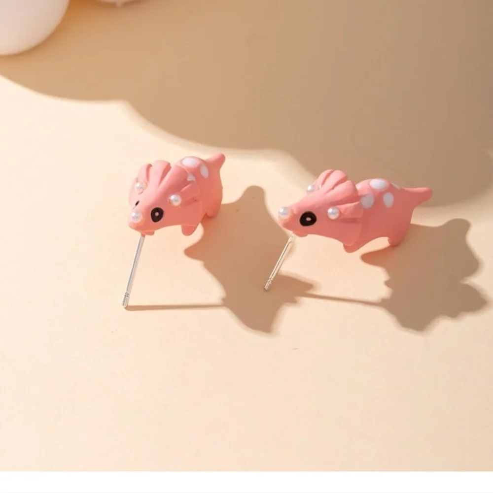 Cute Pink Dinosaur Earrings